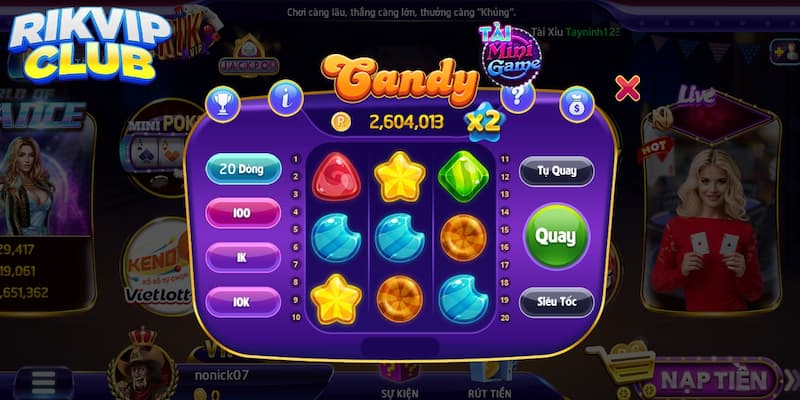 Các tính năng và biểu tượng chơi nổ hũ Candy Rik vip